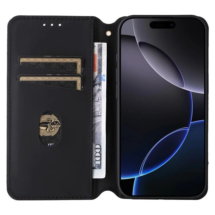 For iPhone 16 Pro Wallet Case Rhombus Imprinted Leather Phone Cover