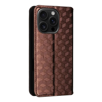 For iPhone 16 Pro Wallet Case Rhombus Imprinted Leather Phone Cover
