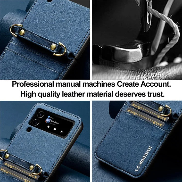 LC.IMEEKE L1 for Samsung Galaxy Z Flip3 5G Case Leather+PC Phone Cover with Straps Card Slots