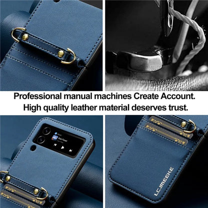 LC.IMEEKE L1 for Samsung Galaxy Z Flip3 5G Case Leather+PC Phone Cover with Straps Card Slots