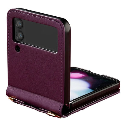 LC.IMEEKE L1 for Samsung Galaxy Z Flip3 5G Case Leather+PC Phone Cover with Straps Card Slots