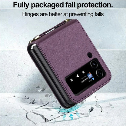 LC.IMEEKE L1 for Samsung Galaxy Z Flip3 5G Case Leather+PC Phone Cover with Straps Card Slots