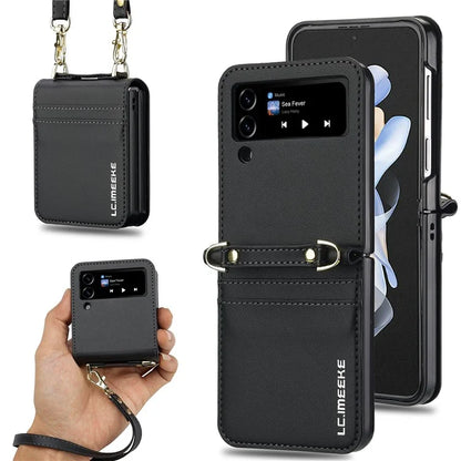 LC.IMEEKE L1 for Samsung Galaxy Z Flip3 5G Case Leather+PC Phone Cover with Straps Card Slots
