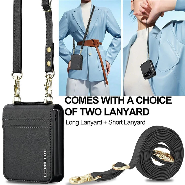 LC.IMEEKE L1 for Samsung Galaxy Z Flip3 5G Case Leather+PC Phone Cover with Straps Card Slots