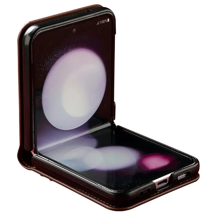 LC.IMEEKE L1 for Samsung Galaxy Z Flip3 5G Case Leather+PC Phone Cover with Straps Card Slots