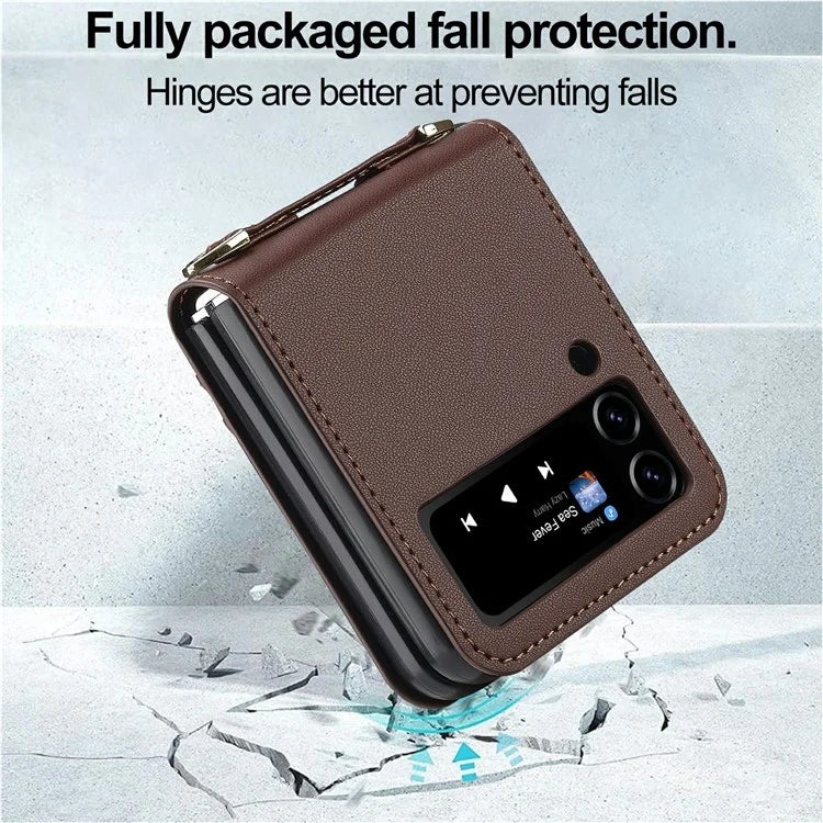 LC.IMEEKE L1 for Samsung Galaxy Z Flip3 5G Case Leather+PC Phone Cover with Straps Card Slots