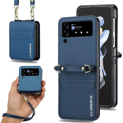 LC.IMEEKE L1 for Samsung Galaxy Z Flip4 5G Case Leather+PC Phone Cover with Straps Card Slots
