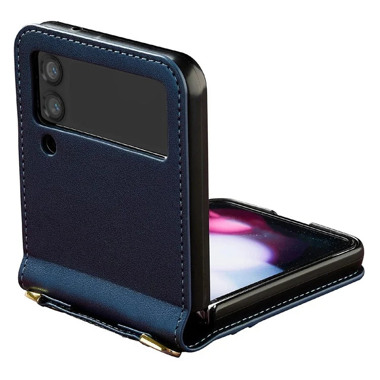 LC.IMEEKE L1 for Samsung Galaxy Z Flip4 5G Case Leather+PC Phone Cover with Straps Card Slots