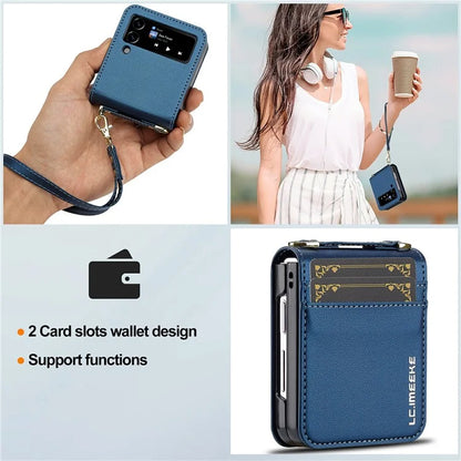 LC.IMEEKE L1 for Samsung Galaxy Z Flip4 5G Case Leather+PC Phone Cover with Straps Card Slots