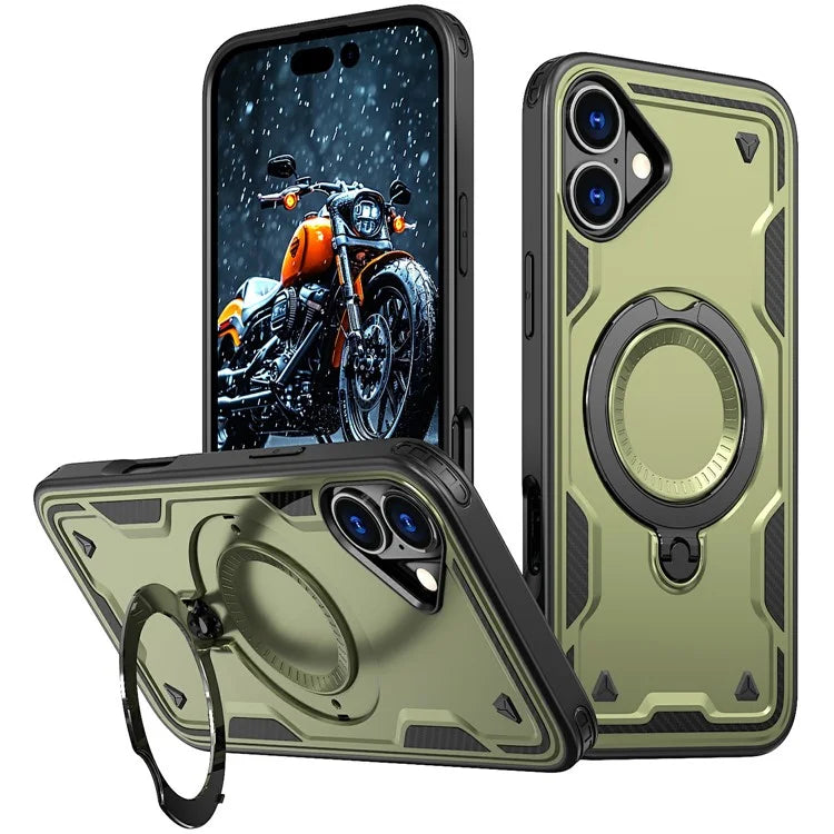 For iPhone 16 Case Compatible with MagSafe Military Protection PC+TPU Kickstand Phone Cover