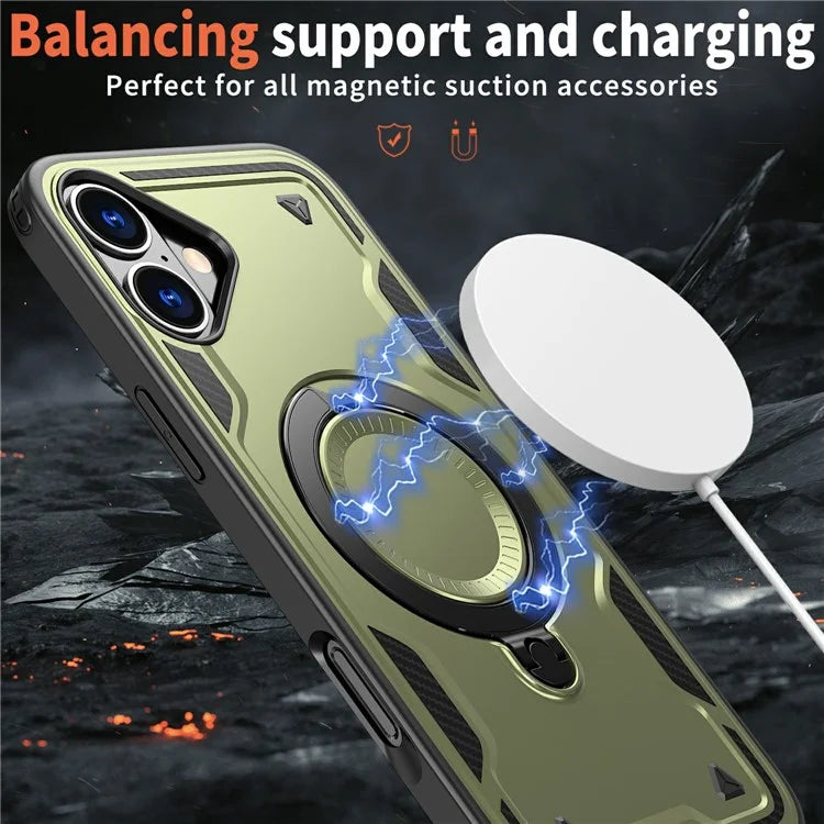 For iPhone 16 Case Compatible with MagSafe Military Protection PC+TPU Kickstand Phone Cover