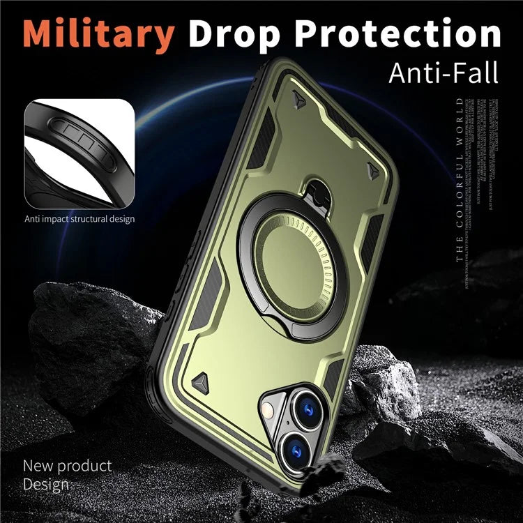 For iPhone 16 Case Compatible with MagSafe Military Protection PC+TPU Kickstand Phone Cover