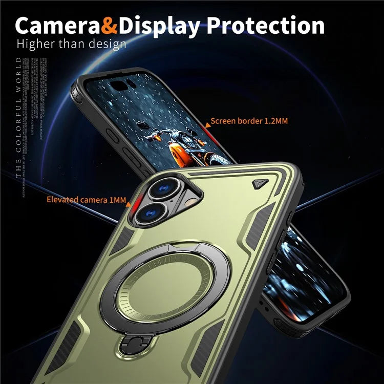 For iPhone 16 Case Compatible with MagSafe Military Protection PC+TPU Kickstand Phone Cover