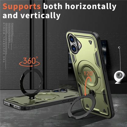 For iPhone 16 Case Compatible with MagSafe Military Protection PC+TPU Kickstand Phone Cover