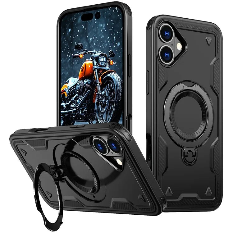 For iPhone 16 Case Compatible with MagSafe Military Protection PC+TPU Kickstand Phone Cover