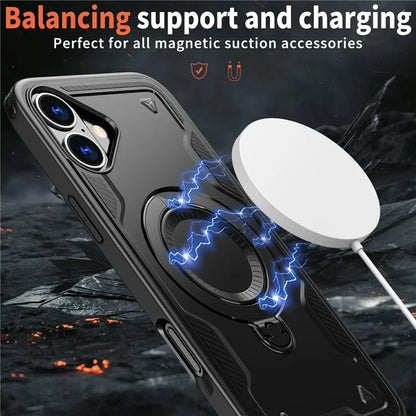 For iPhone 16 Case Compatible with MagSafe Military Protection PC+TPU Kickstand Phone Cover