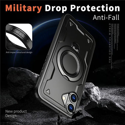 For iPhone 16 Case Compatible with MagSafe Military Protection PC+TPU Kickstand Phone Cover