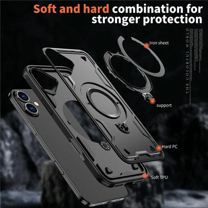 For iPhone 16 Case Compatible with MagSafe Military Protection PC+TPU Kickstand Phone Cover