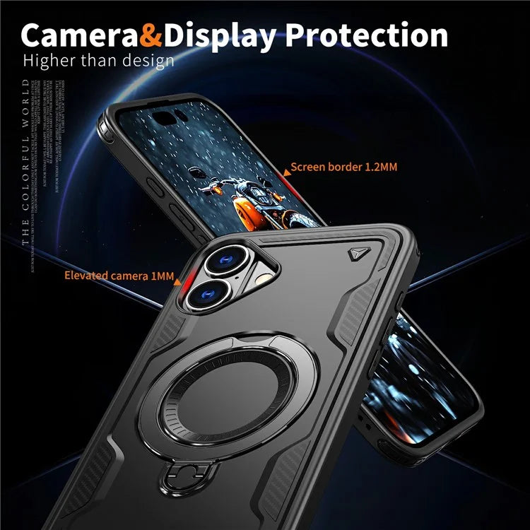 For iPhone 16 Case Compatible with MagSafe Military Protection PC+TPU Kickstand Phone Cover