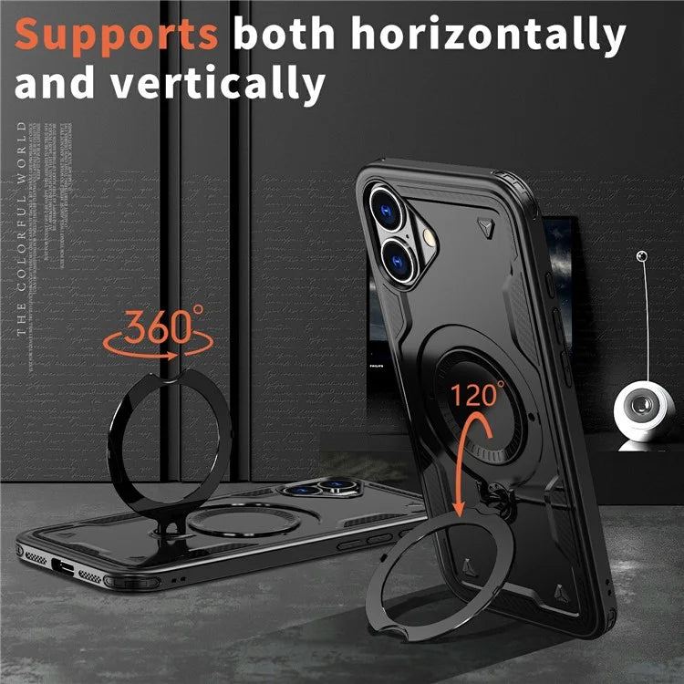 For iPhone 16 Case Compatible with MagSafe Military Protection PC+TPU Kickstand Phone Cover