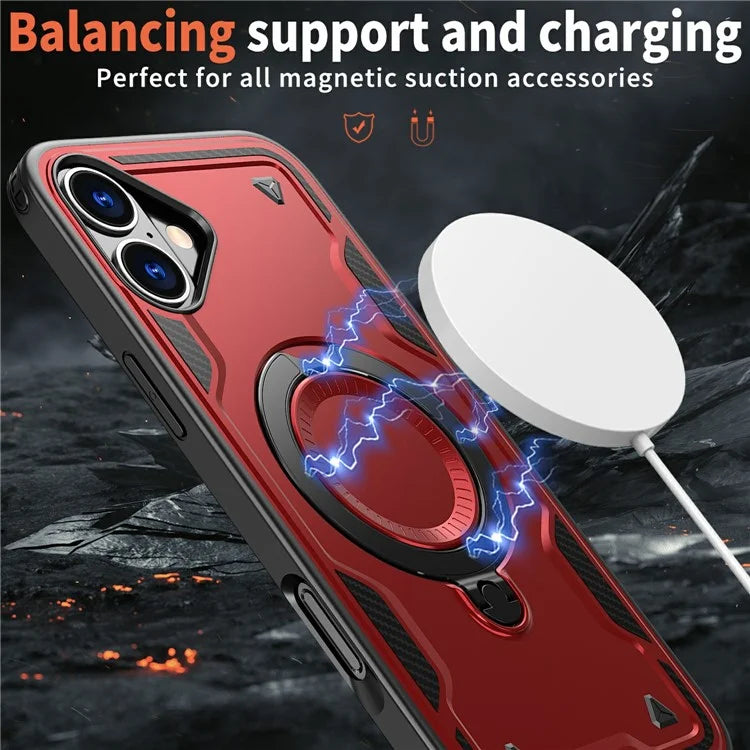 For iPhone 16 Case Compatible with MagSafe Military Protection PC+TPU Kickstand Phone Cover