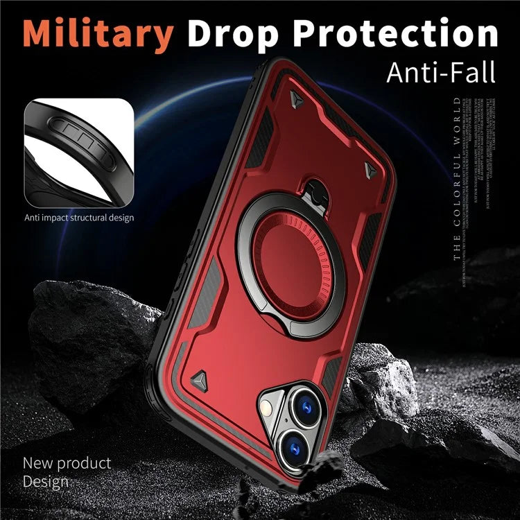 For iPhone 16 Case Compatible with MagSafe Military Protection PC+TPU Kickstand Phone Cover