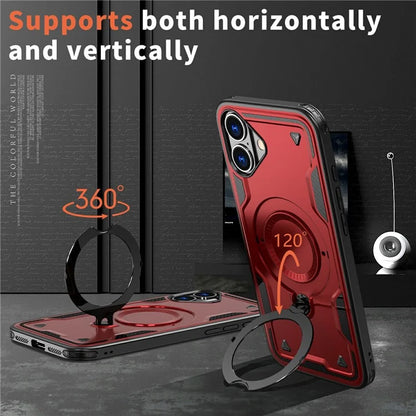 For iPhone 16 Case Compatible with MagSafe Military Protection PC+TPU Kickstand Phone Cover