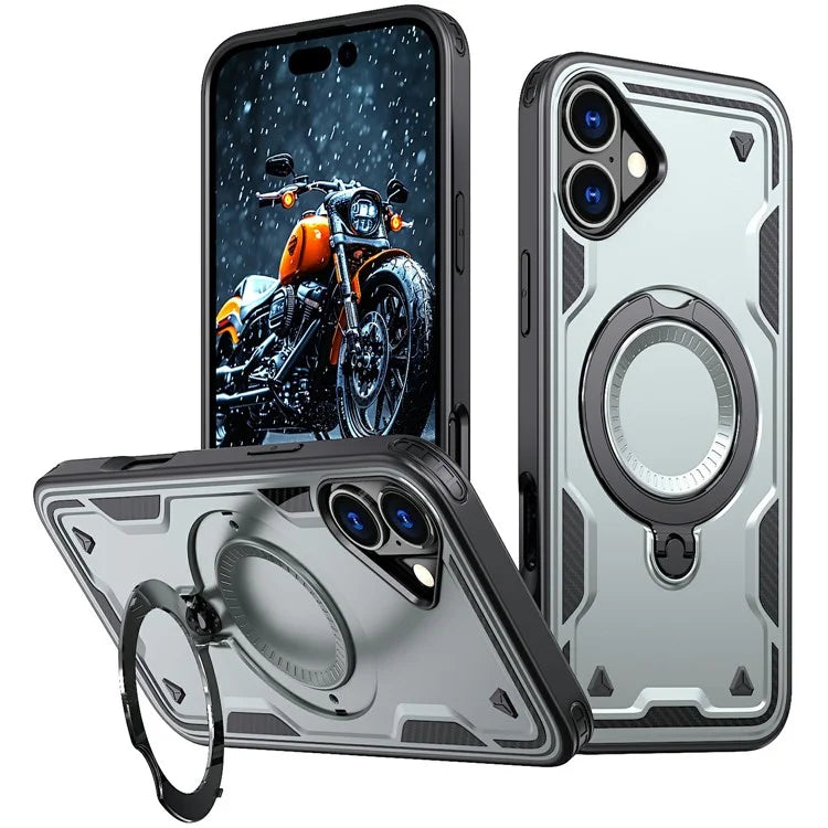 For iPhone 16 Case Compatible with MagSafe Military Protection PC+TPU Kickstand Phone Cover