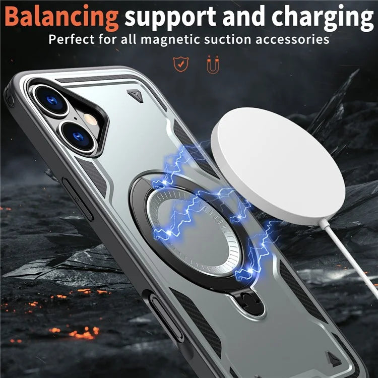 For iPhone 16 Case Compatible with MagSafe Military Protection PC+TPU Kickstand Phone Cover