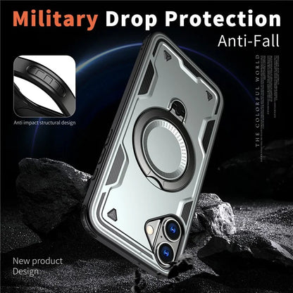 For iPhone 16 Case Compatible with MagSafe Military Protection PC+TPU Kickstand Phone Cover
