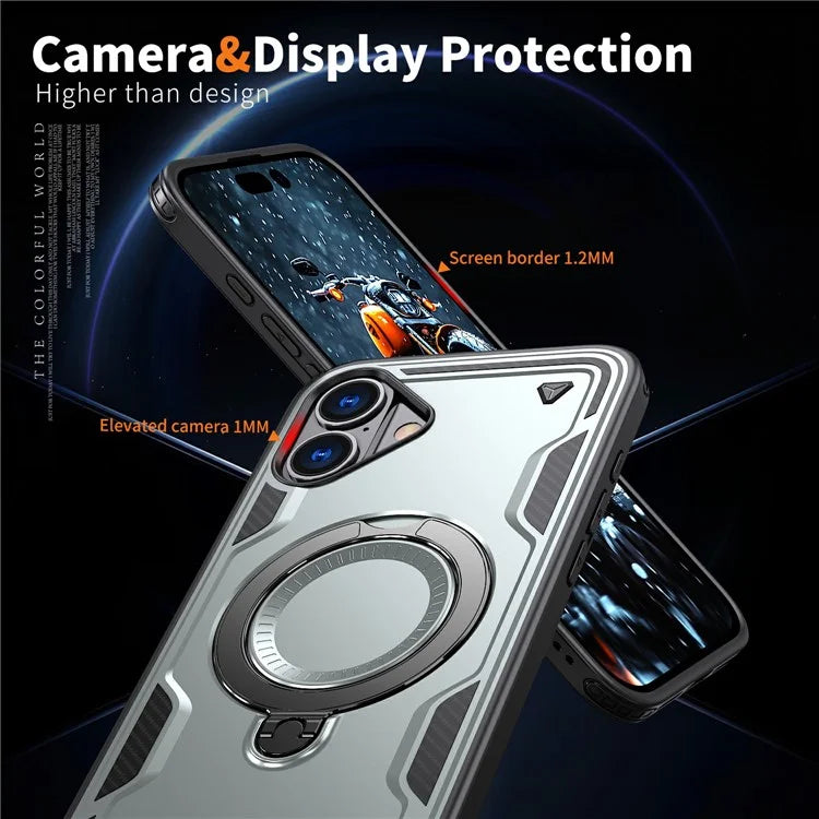 For iPhone 16 Case Compatible with MagSafe Military Protection PC+TPU Kickstand Phone Cover