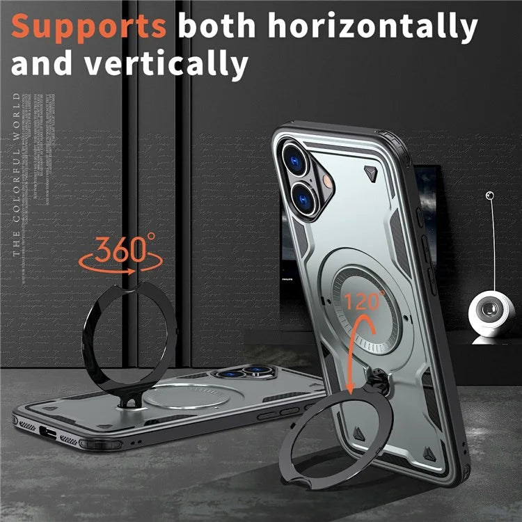 For iPhone 16 Case Compatible with MagSafe Military Protection PC+TPU Kickstand Phone Cover