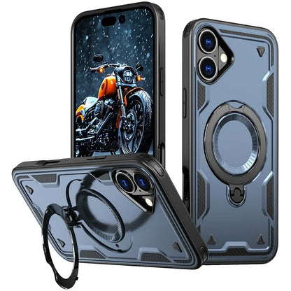 For iPhone 16 Case Compatible with MagSafe Military Protection PC+TPU Kickstand Phone Cover