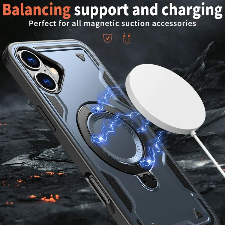 For iPhone 16 Case Compatible with MagSafe Military Protection PC+TPU Kickstand Phone Cover