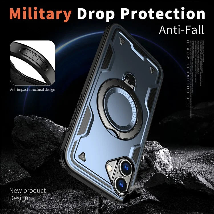 For iPhone 16 Case Compatible with MagSafe Military Protection PC+TPU Kickstand Phone Cover
