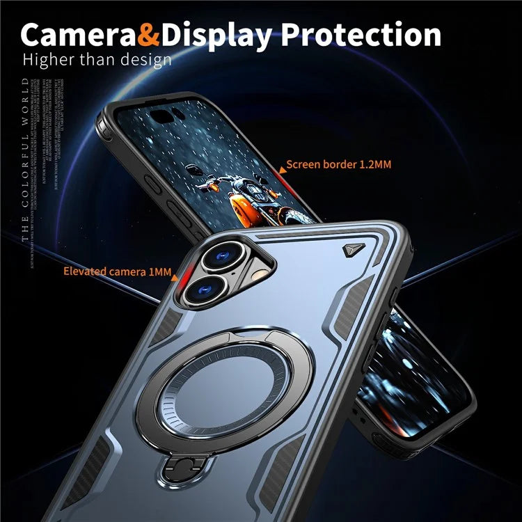 For iPhone 16 Case Compatible with MagSafe Military Protection PC+TPU Kickstand Phone Cover
