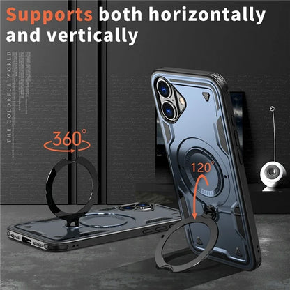 For iPhone 16 Case Compatible with MagSafe Military Protection PC+TPU Kickstand Phone Cover
