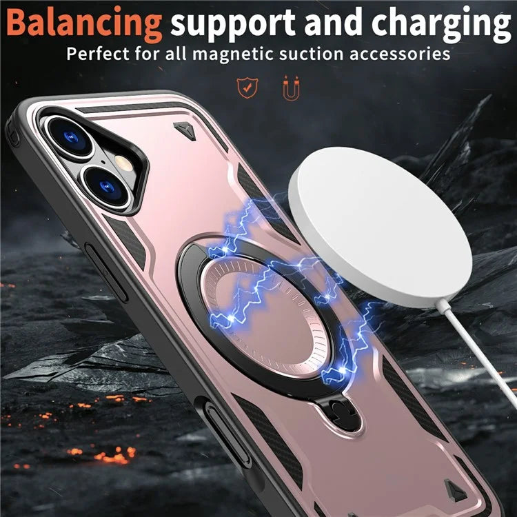 For iPhone 16 Case Compatible with MagSafe Military Protection PC+TPU Kickstand Phone Cover