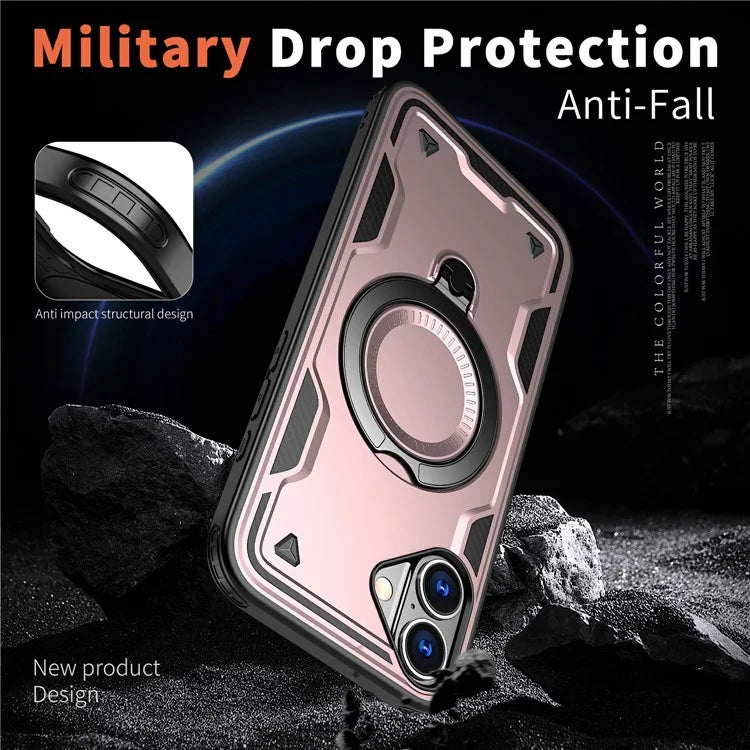 For iPhone 16 Case Compatible with MagSafe Military Protection PC+TPU Kickstand Phone Cover