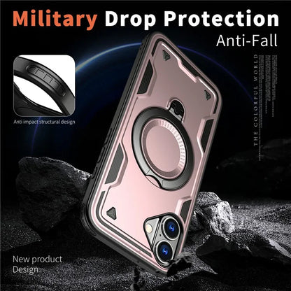 For iPhone 16 Case Compatible with MagSafe Military Protection PC+TPU Kickstand Phone Cover