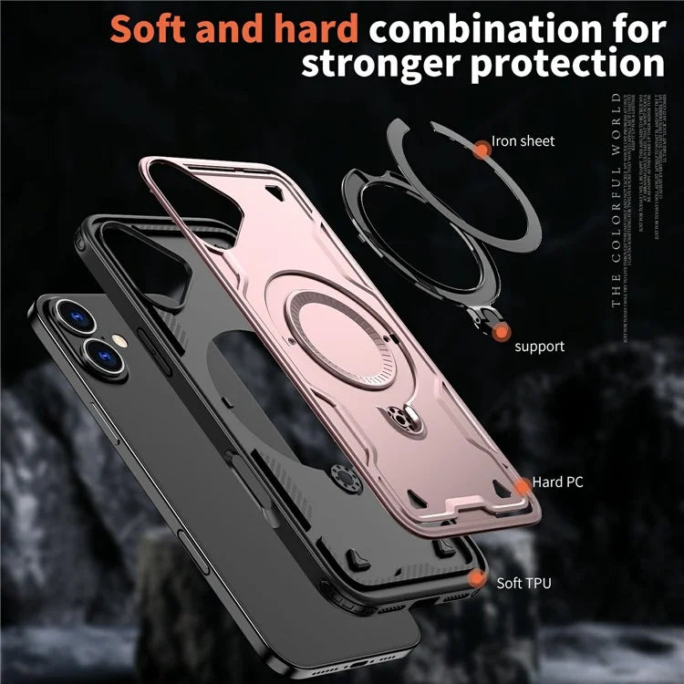 For iPhone 16 Case Compatible with MagSafe Military Protection PC+TPU Kickstand Phone Cover
