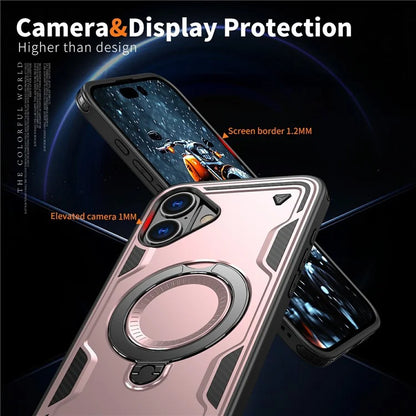For iPhone 16 Case Compatible with MagSafe Military Protection PC+TPU Kickstand Phone Cover