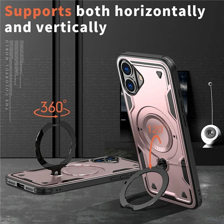 For iPhone 16 Case Compatible with MagSafe Military Protection PC+TPU Kickstand Phone Cover
