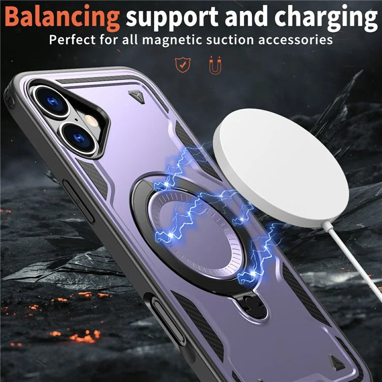 For iPhone 16 Case Compatible with MagSafe Military Protection PC+TPU Kickstand Phone Cover