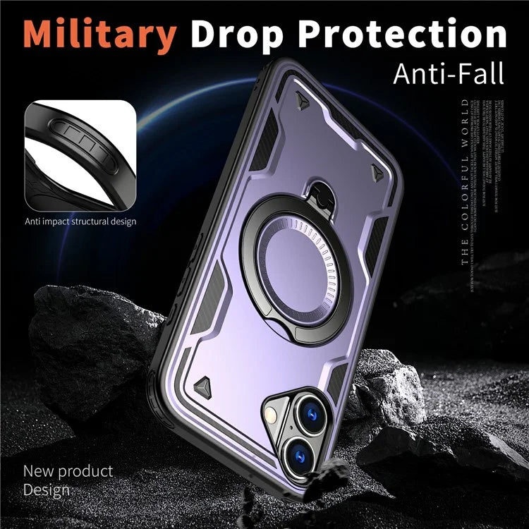 For iPhone 16 Case Compatible with MagSafe Military Protection PC+TPU Kickstand Phone Cover