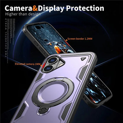 For iPhone 16 Case Compatible with MagSafe Military Protection PC+TPU Kickstand Phone Cover