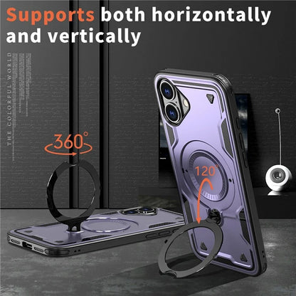 For iPhone 16 Case Compatible with MagSafe Military Protection PC+TPU Kickstand Phone Cover