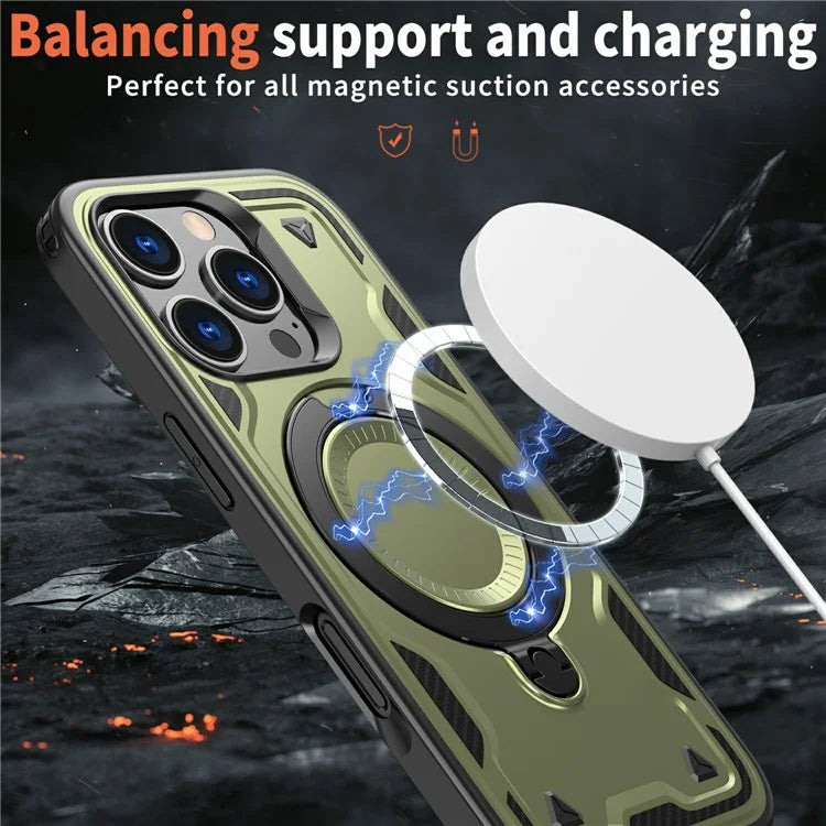 For iPhone 16 Pro Max Case Compatible with MagSafe Military Protection PC+TPU Kickstand Phone Cover