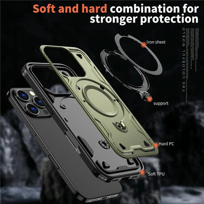 For iPhone 16 Pro Max Case Compatible with MagSafe Military Protection PC+TPU Kickstand Phone Cover
