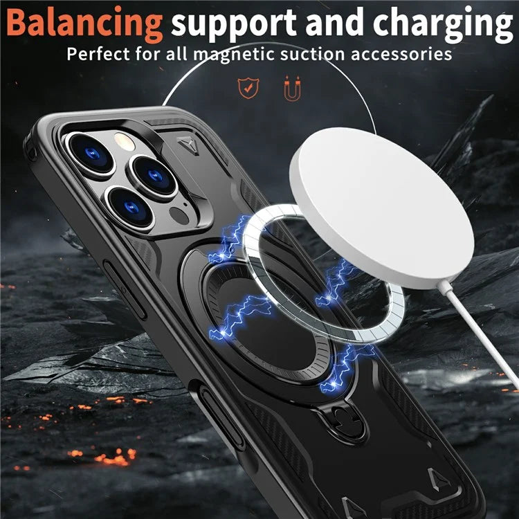For iPhone 16 Pro Max Case Compatible with MagSafe Military Protection PC+TPU Kickstand Phone Cover